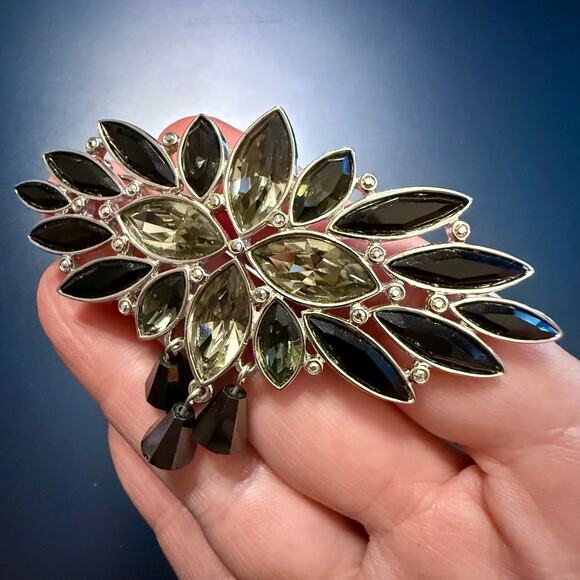 Swarovski Jewelry - Vintage Black Taupe Crystal Swarovski Brooch Rhodium Plated